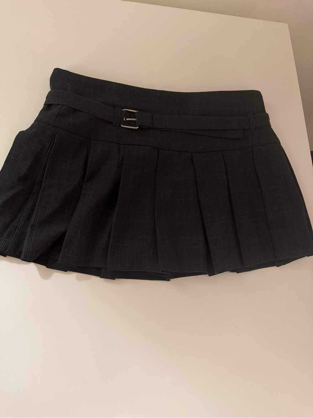 Grey Pleated Mini Skirt with Waist Belt